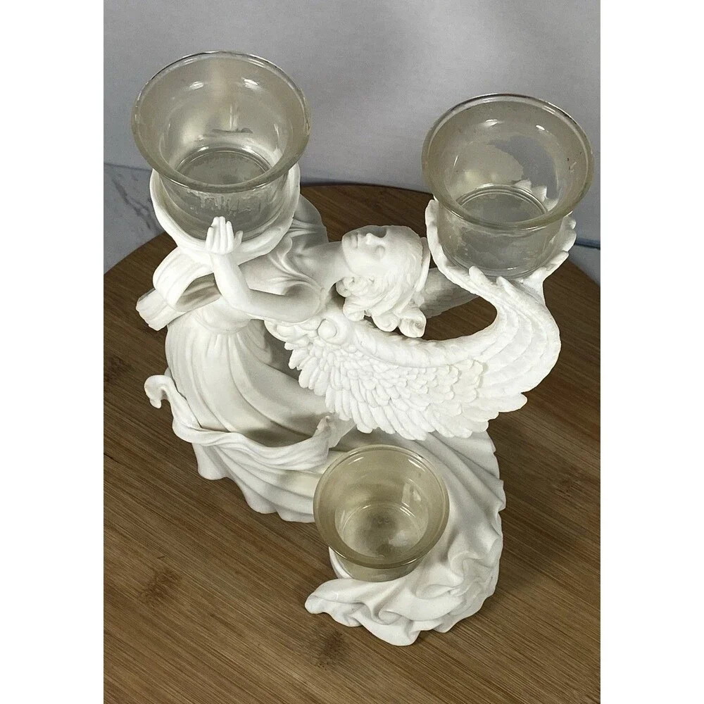 Vintage Faith Love and Peace Angel w/ 3 Votive Candles 11” Tall